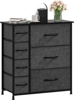 DWVO Kommode mit 7 Schubladen, Schrank aus Stoff mit Griffen, Metallgestell & MDF-Holzplatte, langlebig, für Schlafzimmer & Wohnzimmer,Schwarz Grau
