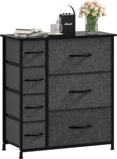 DWVO Kommode mit 7 Schubladen, Schrank aus Stoff mit Griffen, Metallgestell & MDF-Holzplatte, langlebig, für Schlafzimmer & Wohnzimmer,Schwarz Grau