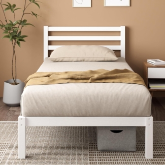 ZINUS Massivholzbett Leni (Packung, 1-tlg, aus nachhaltigem Bambusholz, Weiß, 90x200 cm), mit Kopfteil, inklusive Lattenrost aus Holz