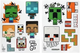 Minecraft Offiziell Lizenziertes personalisiertes Kinderzimmer Wandaufkleber - Wiederverwendbare Overworld Gamer-Icons, Spielzimmer Wandaufkleber Dekorationen, enthält Steve, Alex, Creepers