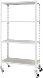 Simon Rack Schwerlastregal mit Rollen, 1575 x 900 x 400 mm, Bis 75 kg Belastbar, 4 Verstellbare Ablagen, MDF-Platten, Kellerregal, Lagerregal, Weiss/Holz - Maderclick