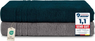 Komfortec 2er Saunatuch Set 80x200 cm aus 100% Baumwolle, XXL-Saunatücher, Sauna Handtuch, Weich, Groß, Frottee, Schnelltrocknend, Anthrazit Grau/Petrol