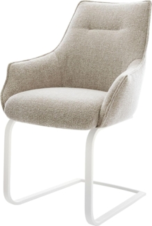 Freischwinger Alja-Flex mit Armlehnen Webstoff Soft Beige Freischwinger flach Weiß Taschenfederkern