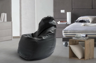 Talamo Italia - Annachiara-Pouf, Sitzsack-Pouf, Sitzsack aus Öko-Leder, 100 % Made in Italy, 70 x 70 x 110 cm, Schwarz