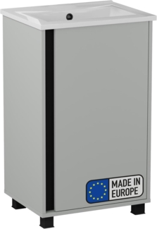 BADEDU LULE Gäste WC Waschtisch Set 51 cm breit, Grau, Waschbecken Keramik Weiß, mit Füßen