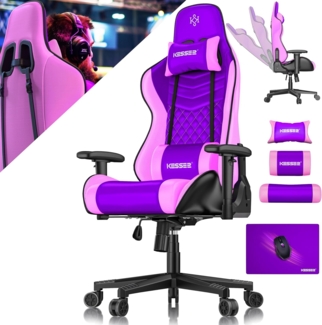 KESSER® Gamingstuhl mit Kopfstütze & Lendenkissen | Ergonomischer Gaming Sessel 150kg belastbar | Gamer Stuhl 360° Armlehne | Drehbarer Schreibtischstuhl Gaming Chair mit Mauspad + Gummi-Rollen Rosa / Violett