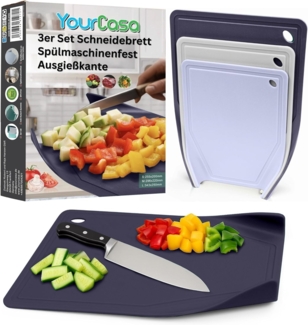 YourCasa Schneidebrett 3er Set - Trichterform & Saftrille - Rutschfest Spülmaschinenfest, (Set, 3 Schneidebretter, 25x34 cm, 22x29 cm, 20x25 cm), Saftrille, BPA frei, Trichterform