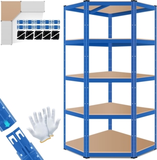 MASKO® Eckregal Lagerregal Schwerlastregal, Kellerregal, 180x75x40cm , bis 875 kg, 5 verstellbare Ablagen, MDF-Platten Regal aus Metall, Steckregal, Werkstattregal, Keller, Garage Blau
