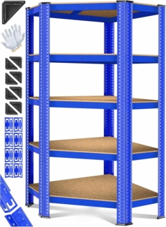 MASKO® Eckregal Lagerregal Schwerlastregal, Kellerregal, 180x75x40cm , bis 875 kg, 5 verstellbare Ablagen, MDF-Platten Regal aus Metall, Steckregal, Werkstattregal, Keller, Garage Blau