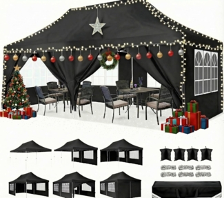 COBIZI Faltpavillon 3X6, Pavillon 3x6 m Wasserdicht Stabil Winterfest, Faltbar Partyzelt mit 6 Seitenwänden & 4 Sandsack Pop up Gartenpavillon Anti-UV für Hochzeiten, Freien, Schwarz