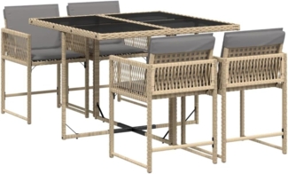 vidaXL 5-tlg. Garten-Essgruppe mit Kissen Beigemischung Poly Rattan 3211440