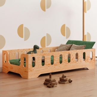 smartwood Kinderbett Bodenbett 90x180 mit Rausfallschutz & Lattenrost - Lackiert - Kinder Montessori Bett TILA 2B mit glatten Kanten - Betten für schnelle Montage - Bis 230 kg belastbar