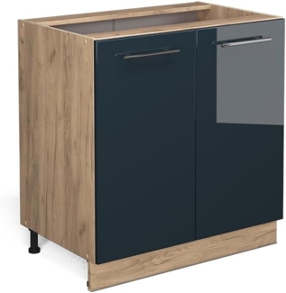 Küchenunterschrank Fame-Line Dunkelblau Hochglanz 80 cm mit Regal, ohne Arbeitsplatte Vicco