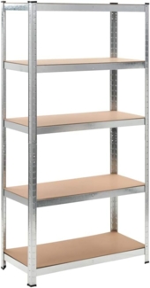 vidaXL Lagerregal mit 5 Böden, Stahl / Holzwerkstoff, Silber, 90 x 40 x 180 cm
