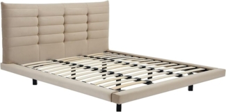 Vente-unique - Bett mit gestepptem Kopfteil - 140 x 190 cm - Samt - Beige - NISATIO