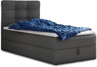 Sofnet 'Best Mini' Boxspringbett mit Bonell-Matratze, Bettkasten und Topper, Webstoff, Dunkelgrau, 90 x 200 cm