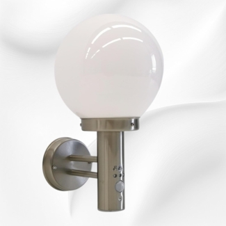 TRANGO LED Außen-Wandleuchte, 8005-PIRL LED IP44 Sensor Außenleuchte inkl. 1x 4-5 Watt E27 LED Leuchtmittel 3000K warmweiß *BO* Wandleuchte mit Bewegungsmelder Sensor, aus Edelstahl und Kunststoff, Wegbeleuchtung, Wandlampe
