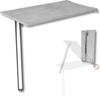 Wandklapptisch mit Tischbein Schreibtisch Tischplatte 80x50 cm in Beton Klapptisch Esstisch Küchentisch für die Wand Stabiler Bartisch Wandtisch Tisch klappbar zur Wandmontage im Büro Küche
