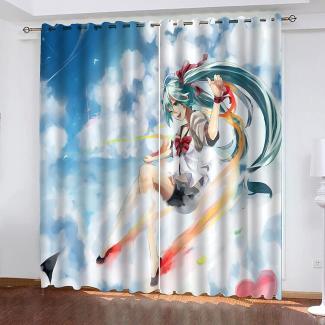 Fgolphd Verdunkelungsvorhang-Set 3D-Druck Anime Cartoons Hatsune Miku Vorhänge Für Kinderzimmer Schiebegardine Blickdicht Für Dekoration Wohnzimmer Esszimmer (220×215(BxH),3)