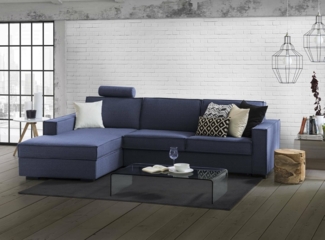 Talamo Italia Ecksofa Beatrice, Made in Italy, Drehbare Öffnung mit Matratze und Lattenrost, Halbinsel mit Stauraum links, mit Standardarmlehnen, Cm: 280x95h90, Farbe Blau