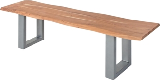 SAM Esszimmerbank 180x42 cm Chicago, Akazienholz naturfarben, Massive Holzbank mit echter Baumkante, Baumkantenbank mit U-Gestell Silber, Sitzbank mit 26 mm Platte, FSC® 100% Zertifiziert