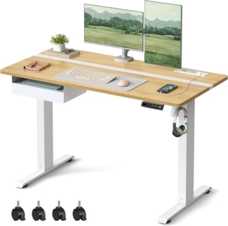 Vasagle Höhenverstellbarer Schreibtisch elektrisch, stufenlos verstellbar, Memory-Funktion mit 4 Höhen, goldeichenfarben, 60x120 x (72-120) cm
