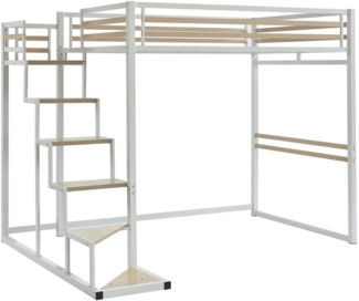 Vente-unique - Hochbett - 140 x 200 cm - Metall & MDF - Weiß - JOGUI