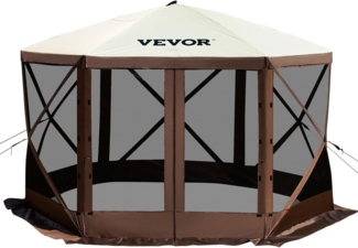 VEVOR Faltpavillon, 3,05x3,05 m, 6-seitiges Pop-up-Camping-Überdachungszelt mit Netzfenstern, tragbarer Tragetasche, Erdspießen, große gartenpavillon für Outdoor-Camping, Rasen und Hinterhof