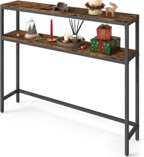 Vasagle Konsolentisch, schmal, mit 2 Ablagen, 2 Ebenen, Holzspanplatte, Stahl, vintagebraun-tintenschwarz, 20 x 100 x 80 cm