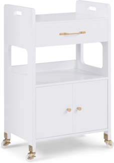 M MCombo Servierwagen mit Rollen & Schubladen, Rollwagen Friseurwagen Weiß, Salon Trolley mit 2 Ablagen, Moderner Arbeitswagen, 35x48x80,5 cm, 0055