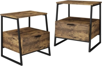 Nachttisch Lunor Eiche rustikal/Schwarz 2er Set Vicco