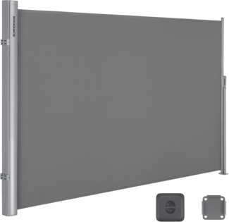 SONGMICS Alu-Seitenmarkise, ausziehbar, 180x400 cm, Blickdicht, Sonnenschutz, blickdicht, Seitenrollo, für Balkon, Terrasse, Garten, grau GSA184G03