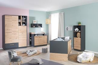 roba Kinderzimmerset 'Lenn' 3-teilig - Kombi-Kinderbett 70x140 + Wickelkommode breit + Kleiderschrank 3-türig - Anthrazit - Dekor 'Artisan Eiche'