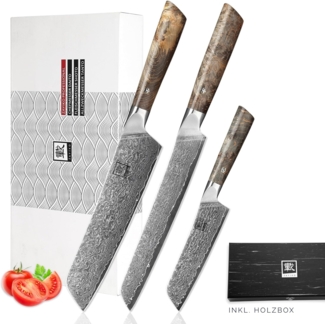 ZAYIKO Damastmesser DAITO PROFI LINE "3er Messer Set" - Ahornholz - VG-10 Stahlkern