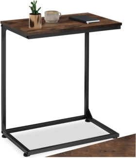 tectake 800939 Beistelltisch in C-Form aus Holz und Metall, Industriestil, Vintage Laptoptisch für Bett Sofa Couch, 55,5 x 35 x 67 cm, schwarzes Metallgestell (Dunkelbraun | Nr. 404261)