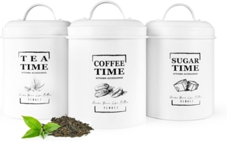 3 Vorratsdosen aus Metall Kaffeedose Zuckerdose Teedose Vorratsgefäß Vorratsbehälter Weiß