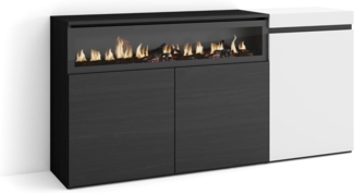 Skraut Home | Sideboard, Highboard | Kommode, Komodenschrank | 150 x 75 x 35 cm | 3 Türen | Elektrokamin. Maße | Moderner Stil | Weiß und Schwarz