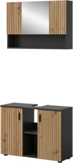 Badmöbel Set Livia in Eiche und grau 2-teilig 80 cm