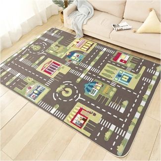 TYKTZXY Kinderteppich Spielen Teppich Straße Auto Tier Universum Blau Grün Grau(200×300cm,78×118inch)