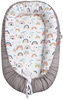 SONARIN Babynest babynestchen 100% Baumwolle,multifunktionales Kuschelnest für Babys,hypoallergen, mit Kissen, tragbar,Nestchen Reisebett für Babys und Säuglinge(Regenbogen-Rosa)