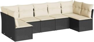 vidaXL 7-tlg. Garten-Sofagarnitur mit Kissen Schwarz Poly Rattan