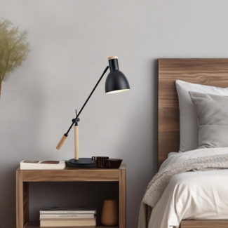 Tischleuchte Watford Schwarz / Holzfarben [lux. pro]