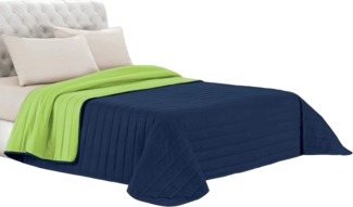 Italian Bed Linen Q-EL-2P Elegant Sommer Steppdecke apfelgrün/dunkel blau, 100% Mikrofaser, 260x270 cm