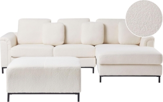 Linksseitiges Ecksofa mit Ottomane OSLO Bouclé Weiß Linksseitig
