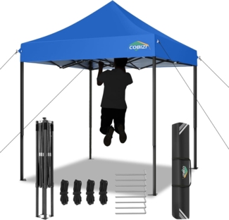 COBIZI Falpavillon 2x2 m Wasserdicht Stabil Winterfest Pop Up Pavillon, Ez auf Outdoor Faltbar Gartenzelt, Partyzelt Faltzelt, Einstellbare Höhen, UV-Schutz 50+, Blau