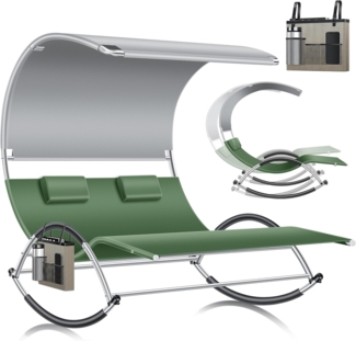 KESSER® Doppel-Sonnenliege Doppelliege | mit Sonnendach , Kopfkissen Tasche | für 2 Personen | Relaxliege | Gartenliege | Schaukelliege ergonomisch geformte Liegefläche | 240 kg Belastung | Khaki / Grau