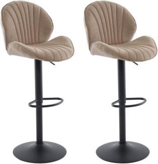 Vente-unique - Barhocker 2er-Set höhenverstellbar - Stoff & schwarzes Metall - Taupe - LANCENIA
