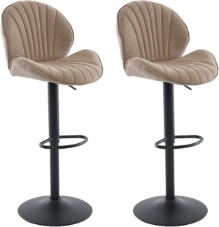 Vente-unique - Barhocker 2er-Set höhenverstellbar - Stoff & schwarzes Metall - Taupe - LANCENIA