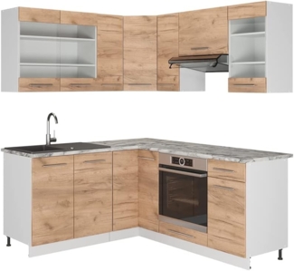 Vicco Winkelküche Fame-Line, Goldkraft Eiche/Weiß/Weiß, 160 x 190 cm ohne Arbeitspl...