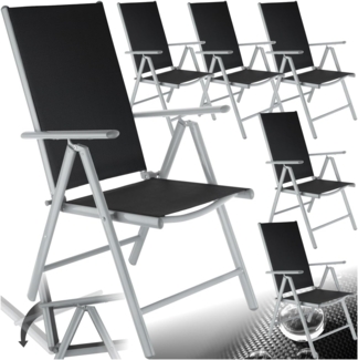 tectake® Aluminium Gartenstuhl 6er Set, Klappstuhl mit 7-facher Neigungsverstellung und hoher Rückenlehne, Gartenmöbel Set mit 6 Stühlen, klappbar, ideal für Garten, Terrasse und Balkon - Silber